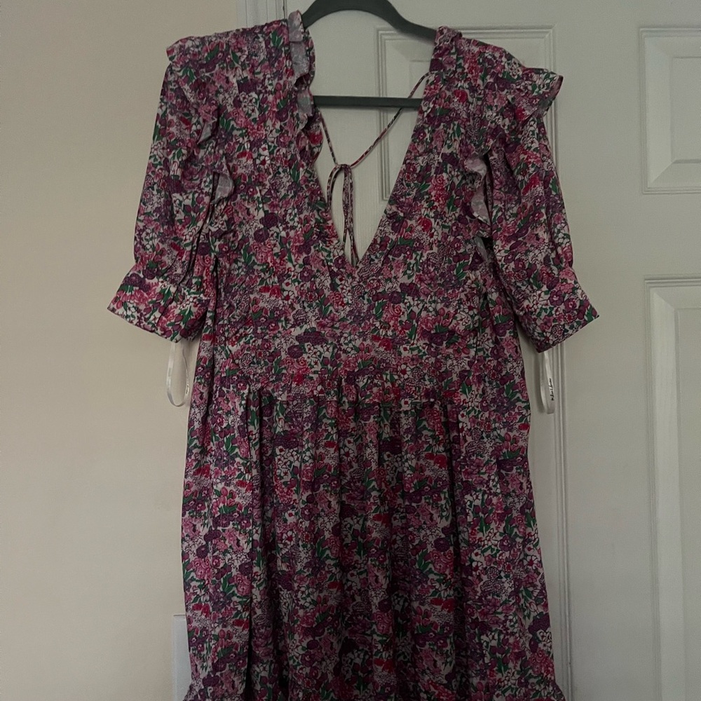 FOR LOVE AND LEMONS Red and Pink Puff Sleeve Sundress